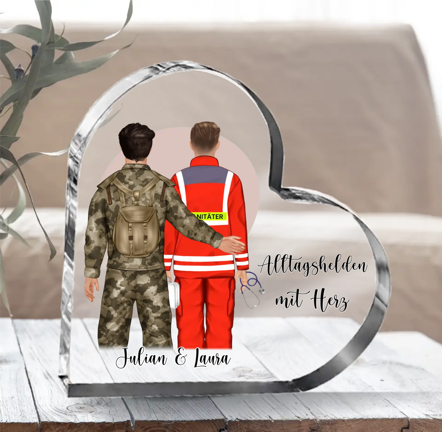 Soldat & Sanitäter Herz Glasaufsteller