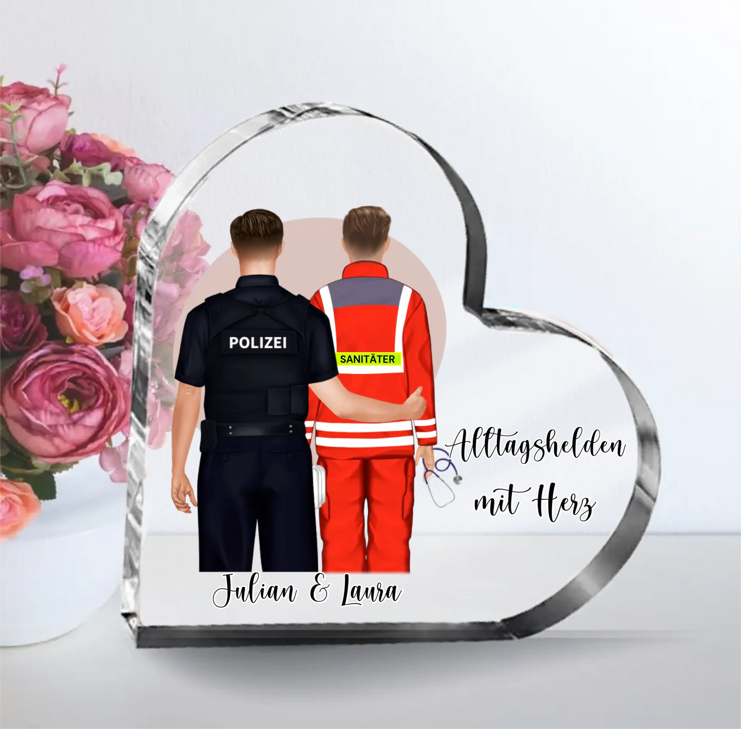 Polizei & Sanitäter Herz Glasaufsteller