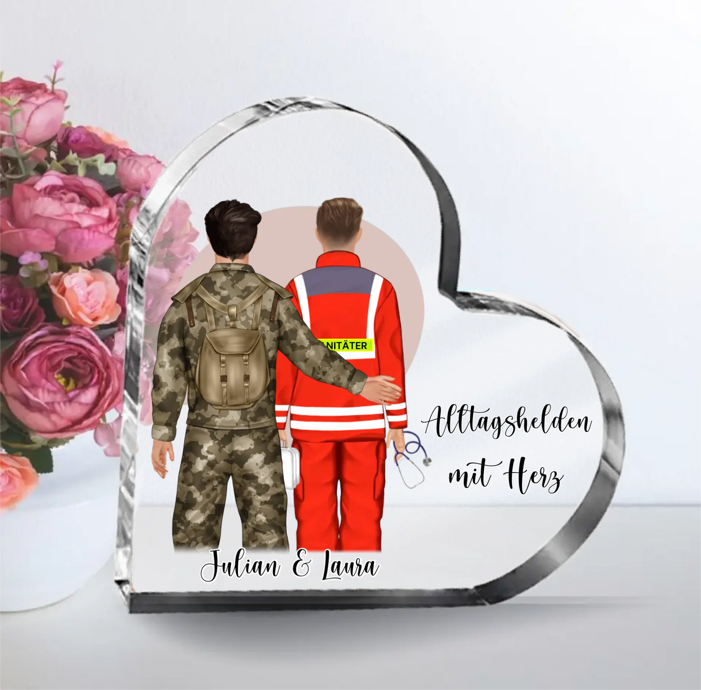 Soldat & Sanitäter Herz Glasaufsteller
