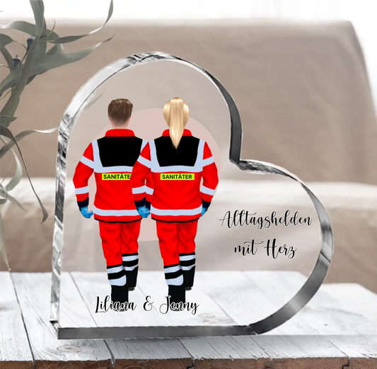1-3 Sanitäter Herz Glasaufsteller