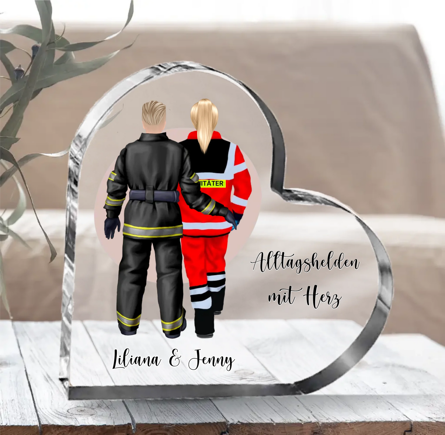 Feuerwehr & Sanitäter Herz Glasaufsteller