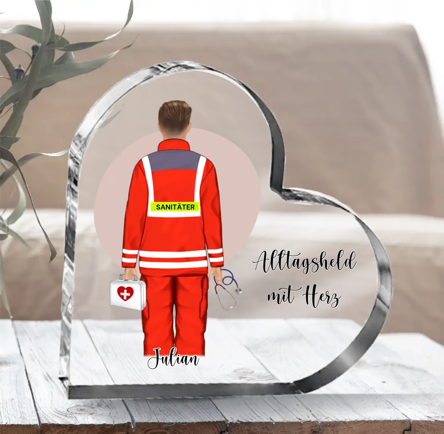 1-2 Sanitäter Herz Glasaufsteller