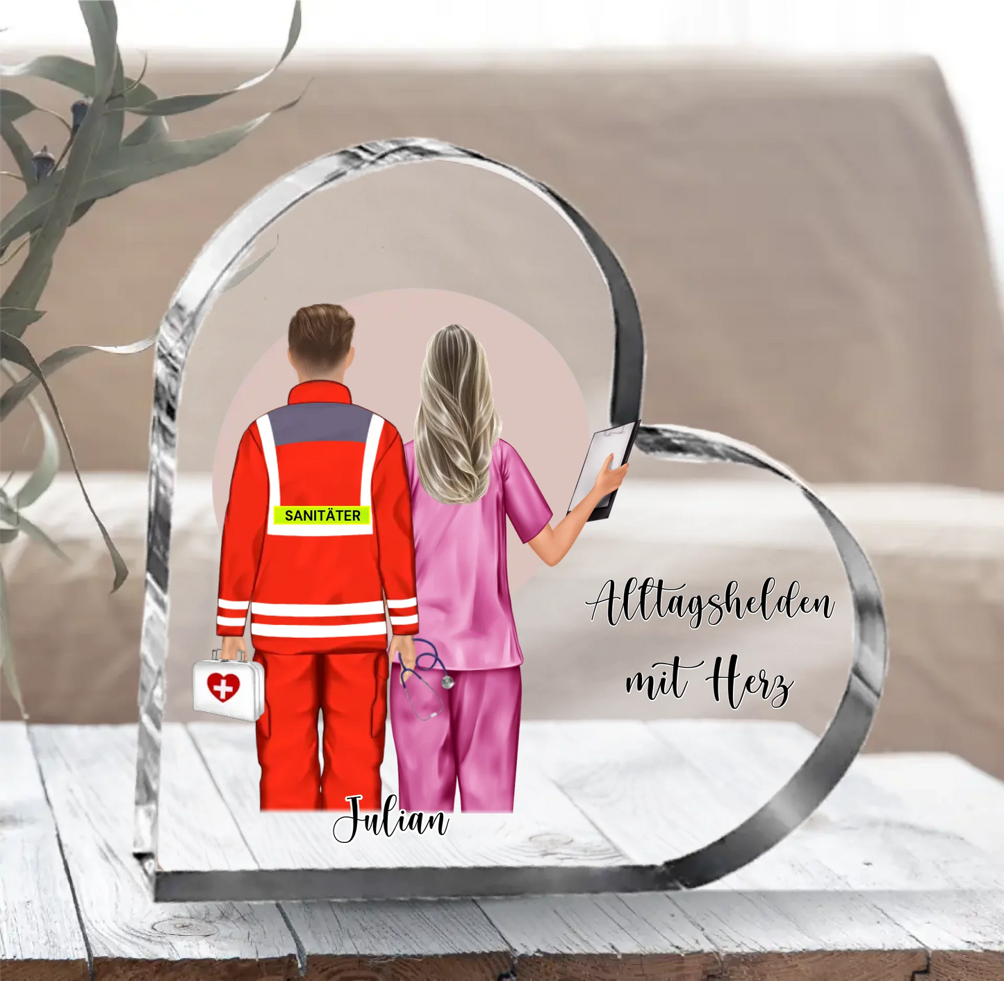 Sanitäter & Krankenschwester Herz Glasaufsteller