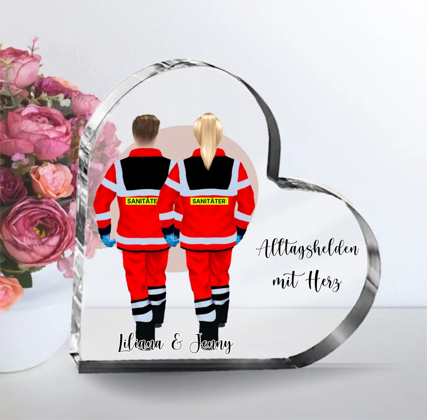 1-3 Sanitäter Herz Glasaufsteller