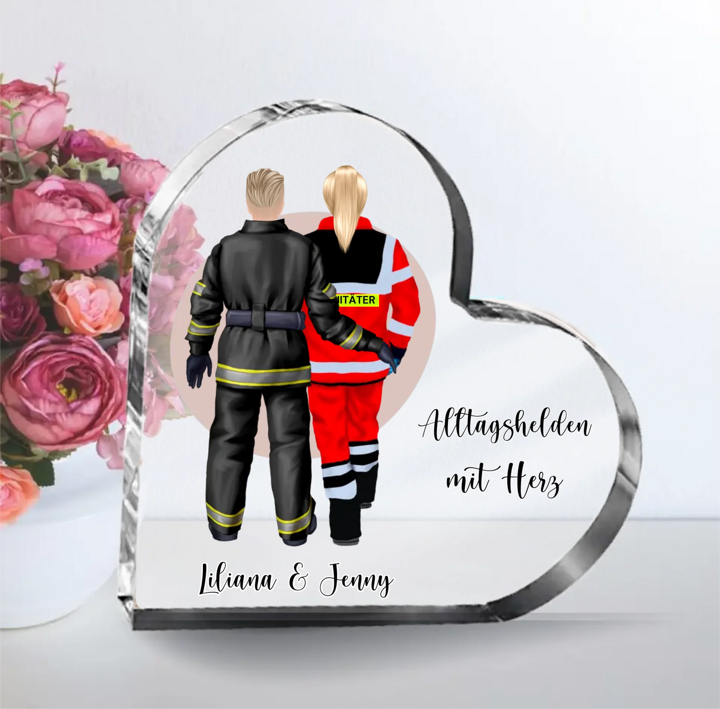 Feuerwehr & Sanitäter Herz Glasaufsteller