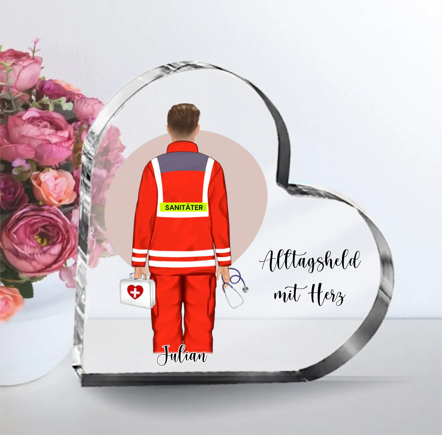 1-2 Sanitäter Herz Glasaufsteller