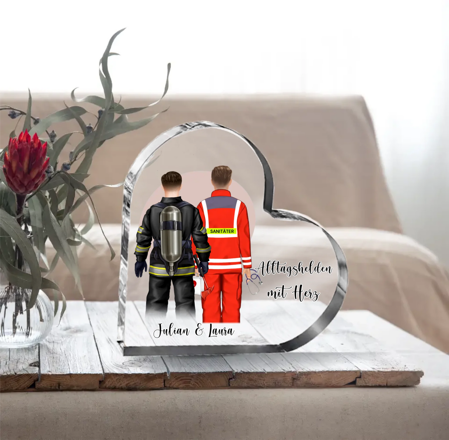Feuerwehr & Sanitäter Alltagshelden Herz Glasaufsteller