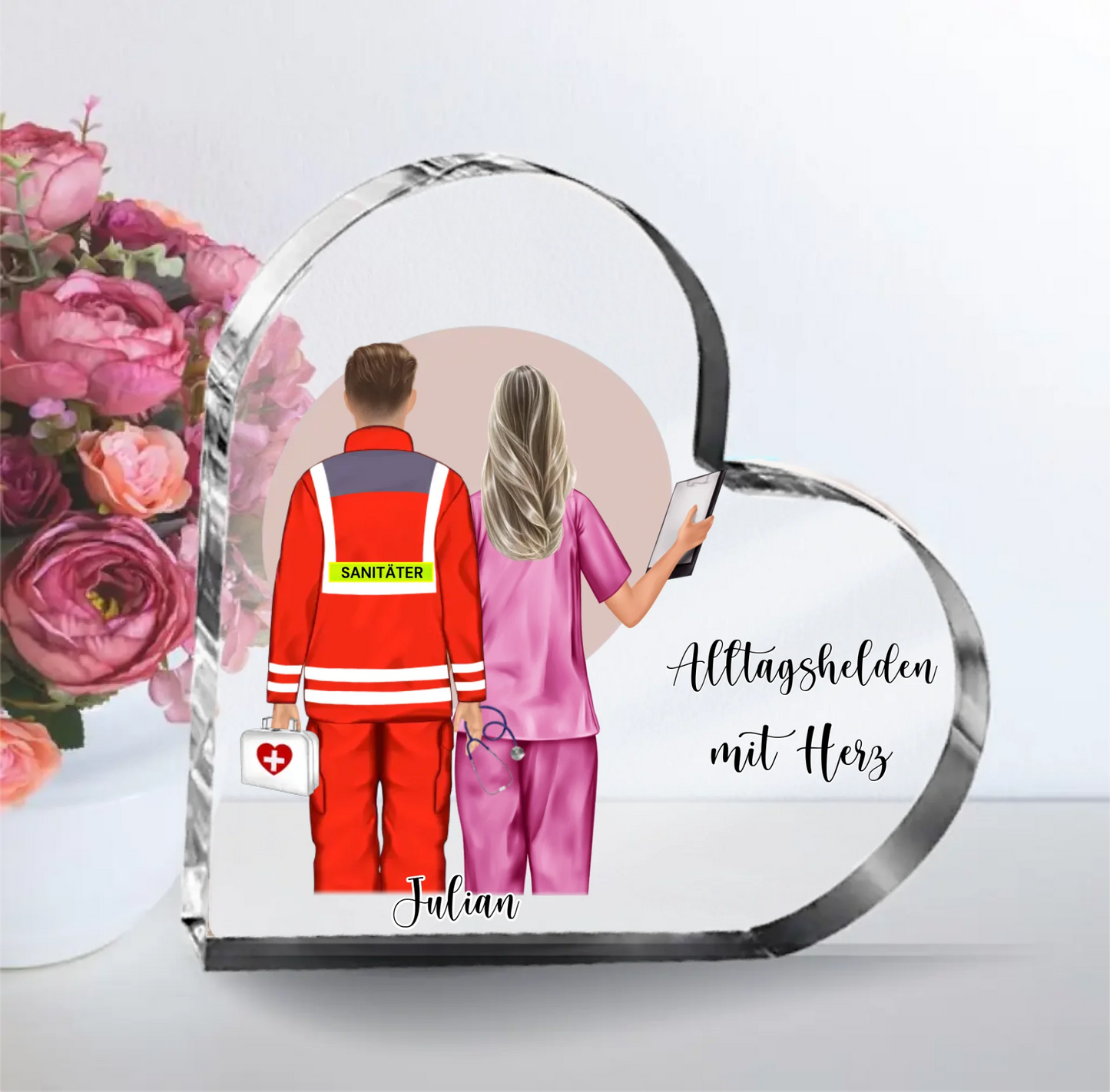 Sanitäter & Krankenschwester Herz Glasaufsteller