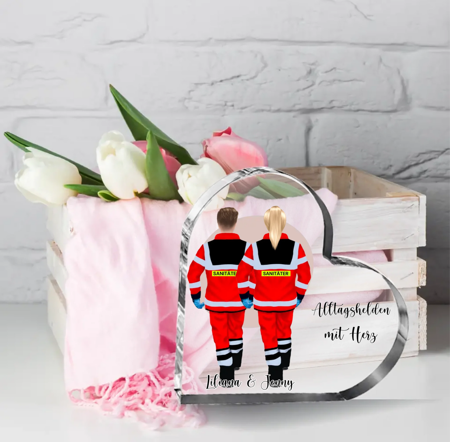 1-3 Sanitäter Herz Glasaufsteller