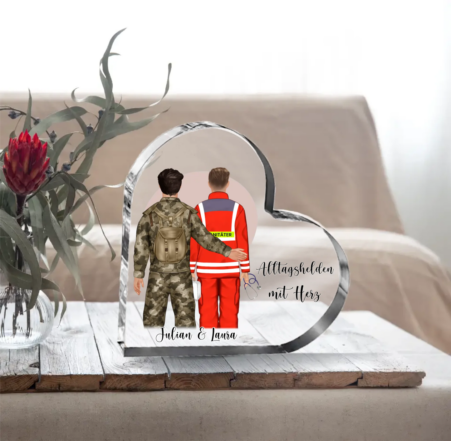 Soldat & Sanitäter Herz Glasaufsteller