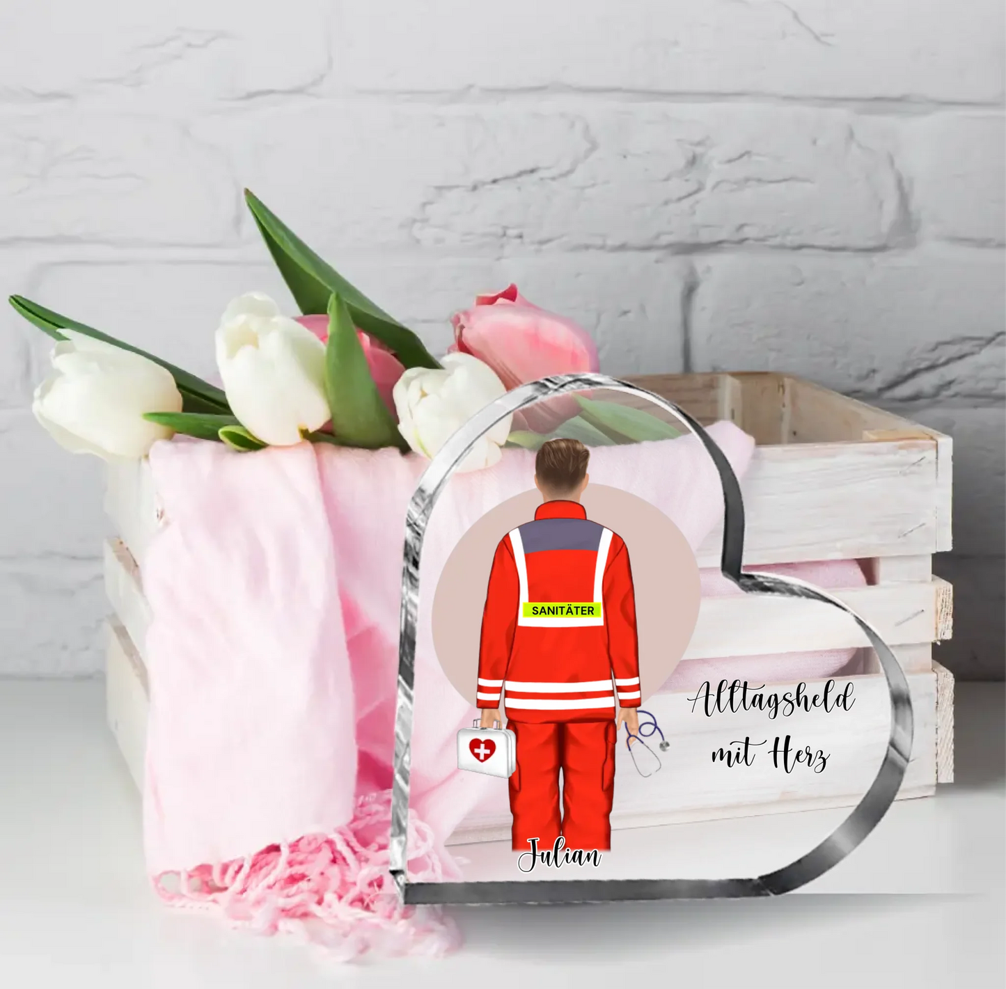 1-2 Sanitäter Herz Glasaufsteller