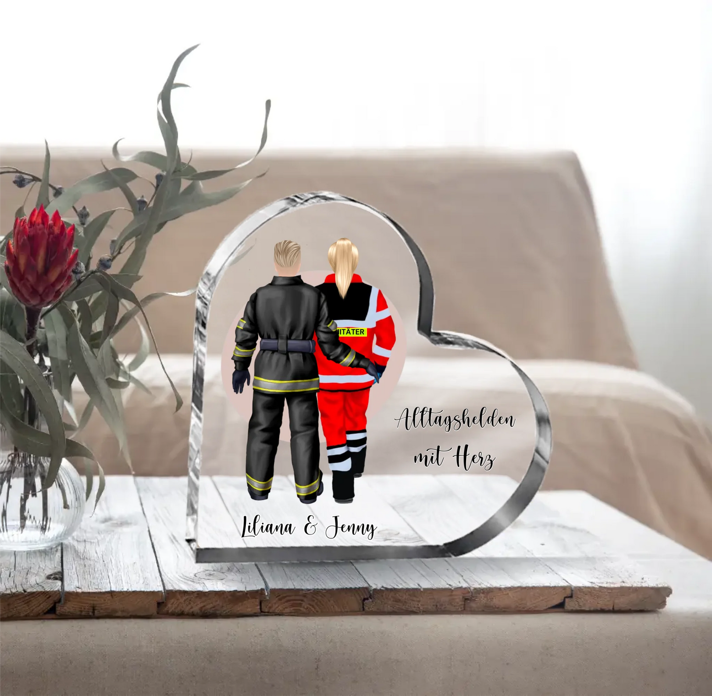 Feuerwehr & Sanitäter Herz Glasaufsteller