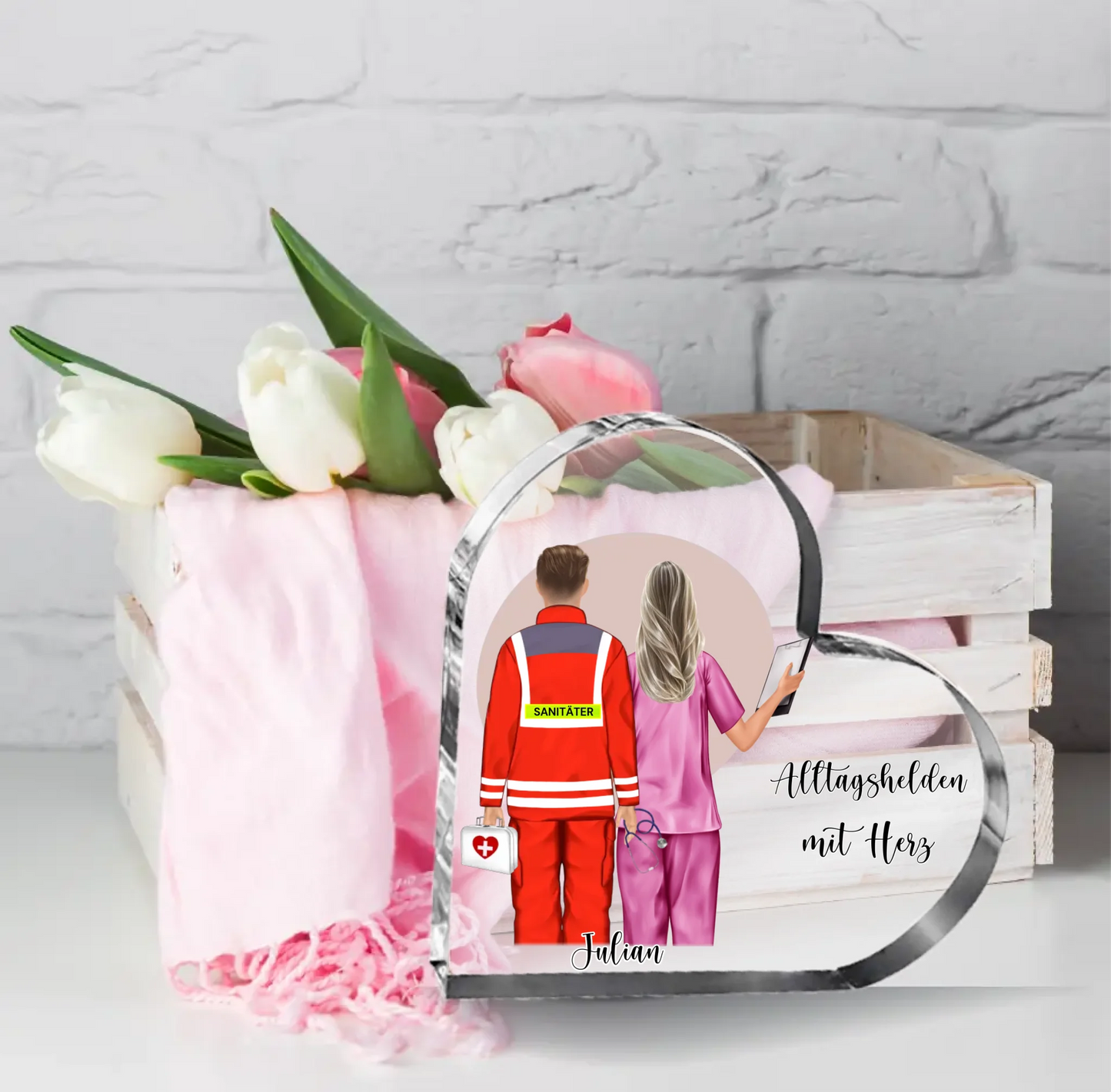 Sanitäter & Krankenschwester Herz Glasaufsteller
