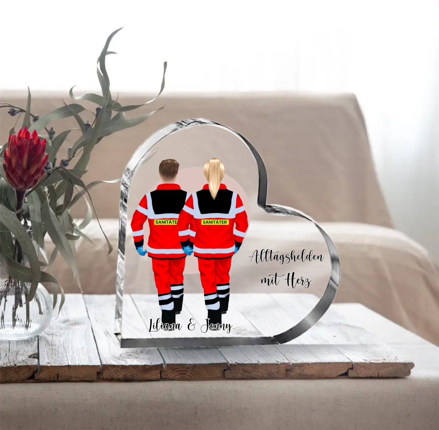 1-3 Sanitäter Herz Glasaufsteller