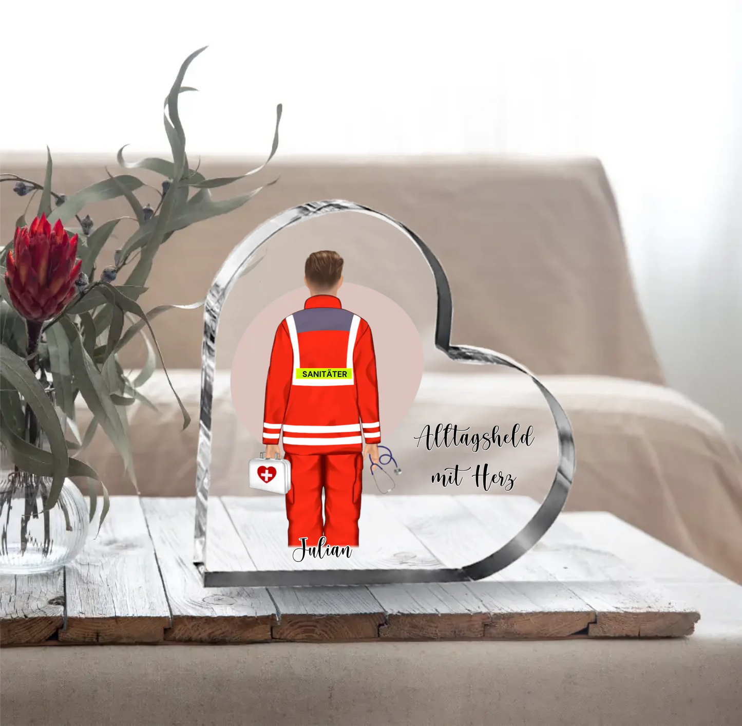 1-2 Sanitäter Herz Glasaufsteller