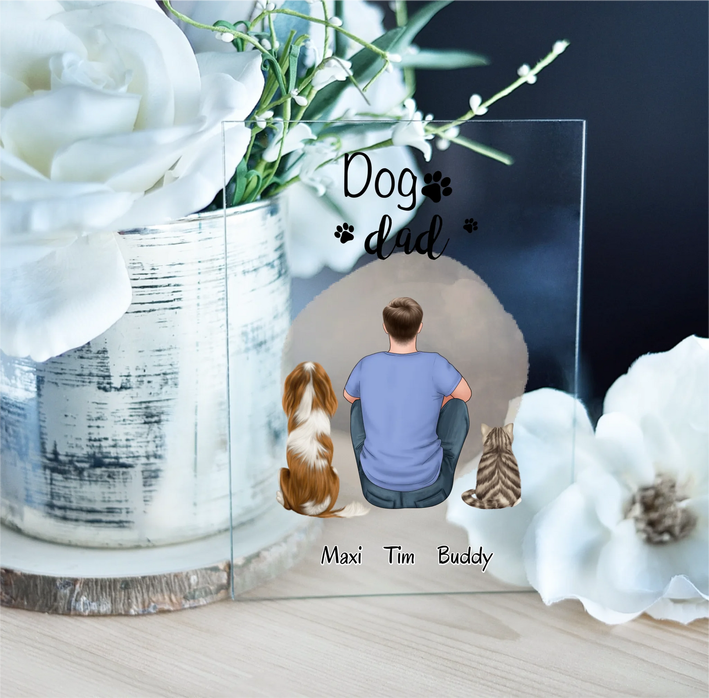 Mann/Frau mit 2 Haustieren Acrylschild