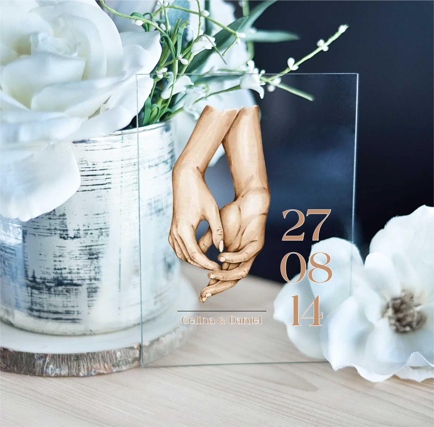 Couple Datum - Acrylschild mit Holzstandbein