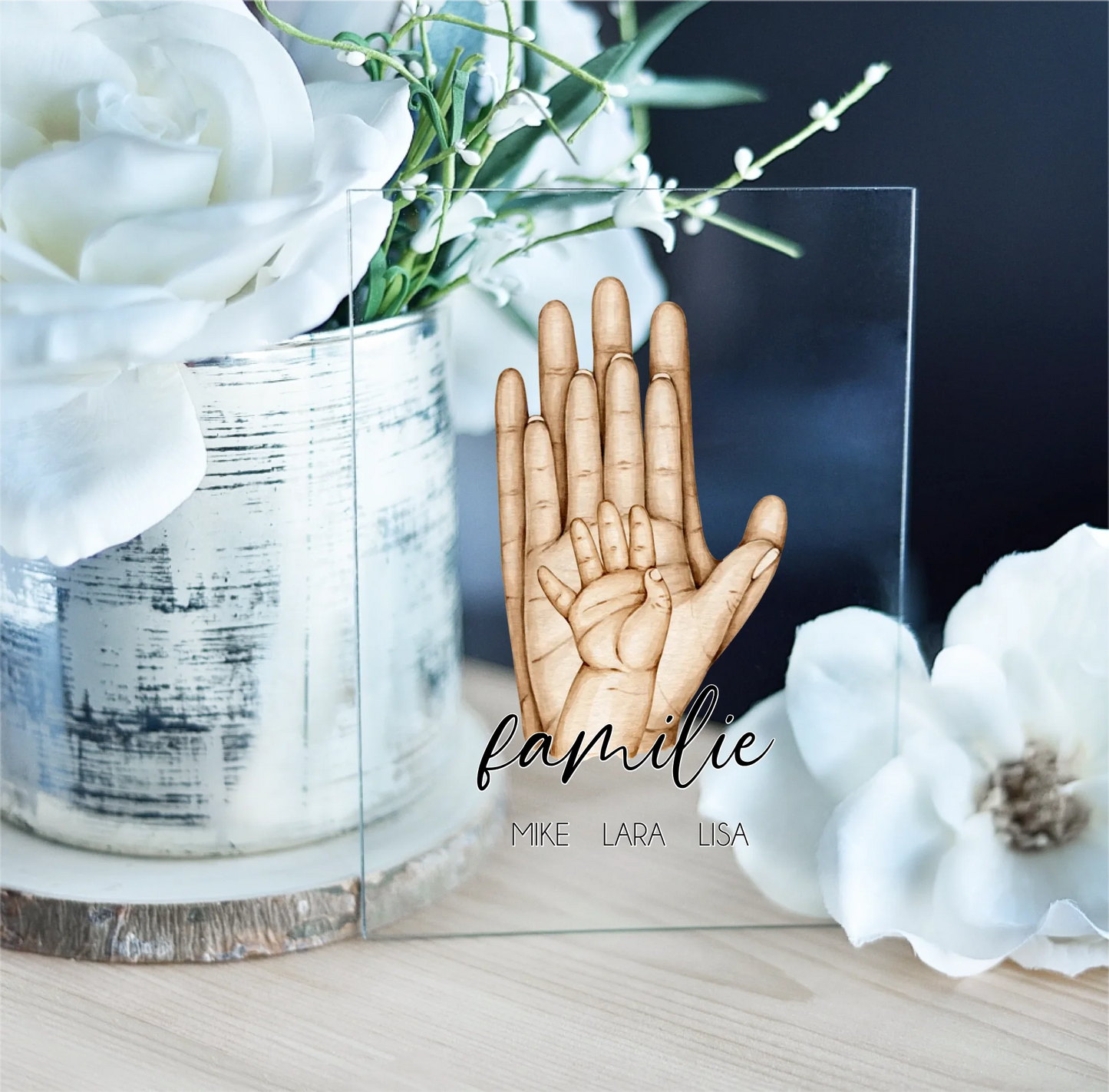 Familie mit 0-6 Kindern - Acrylschild mit Holzstandbein