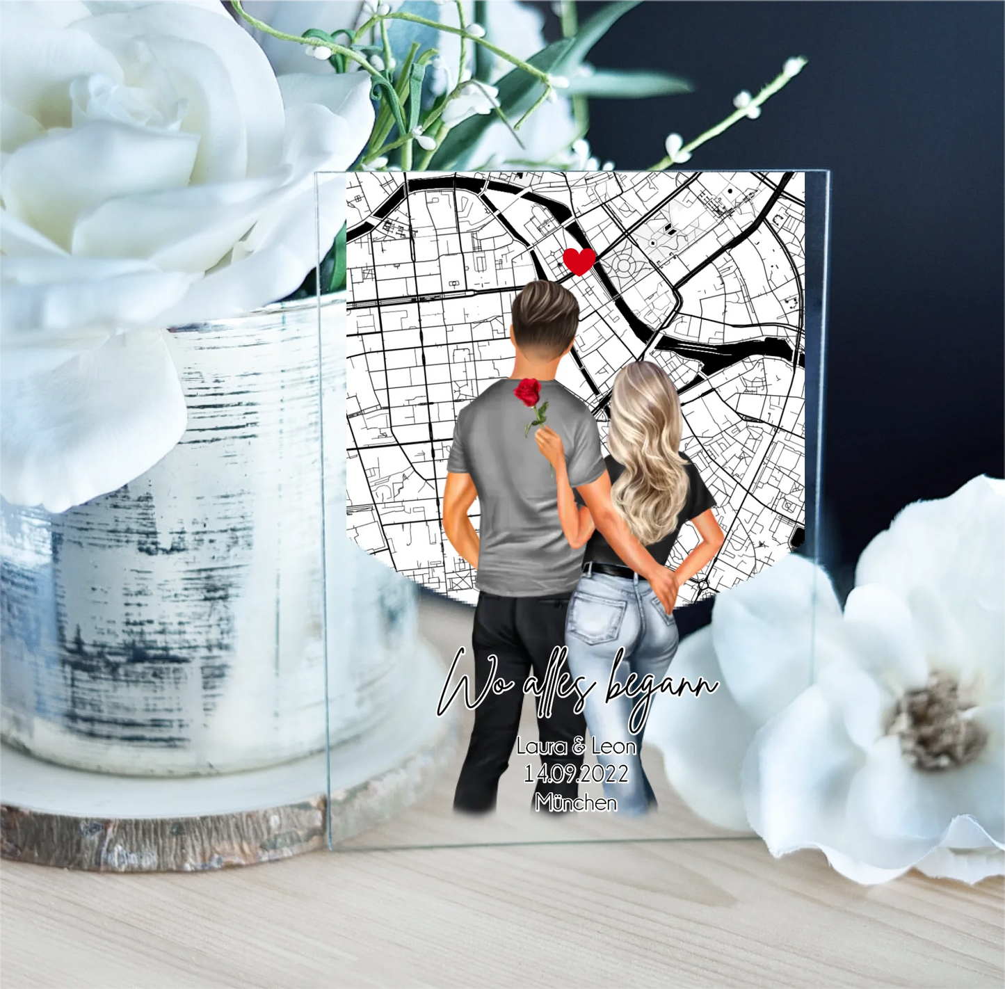 Stadtkarte/Sternenkarte - Paar - Acrylschild mit Holzstandfuß