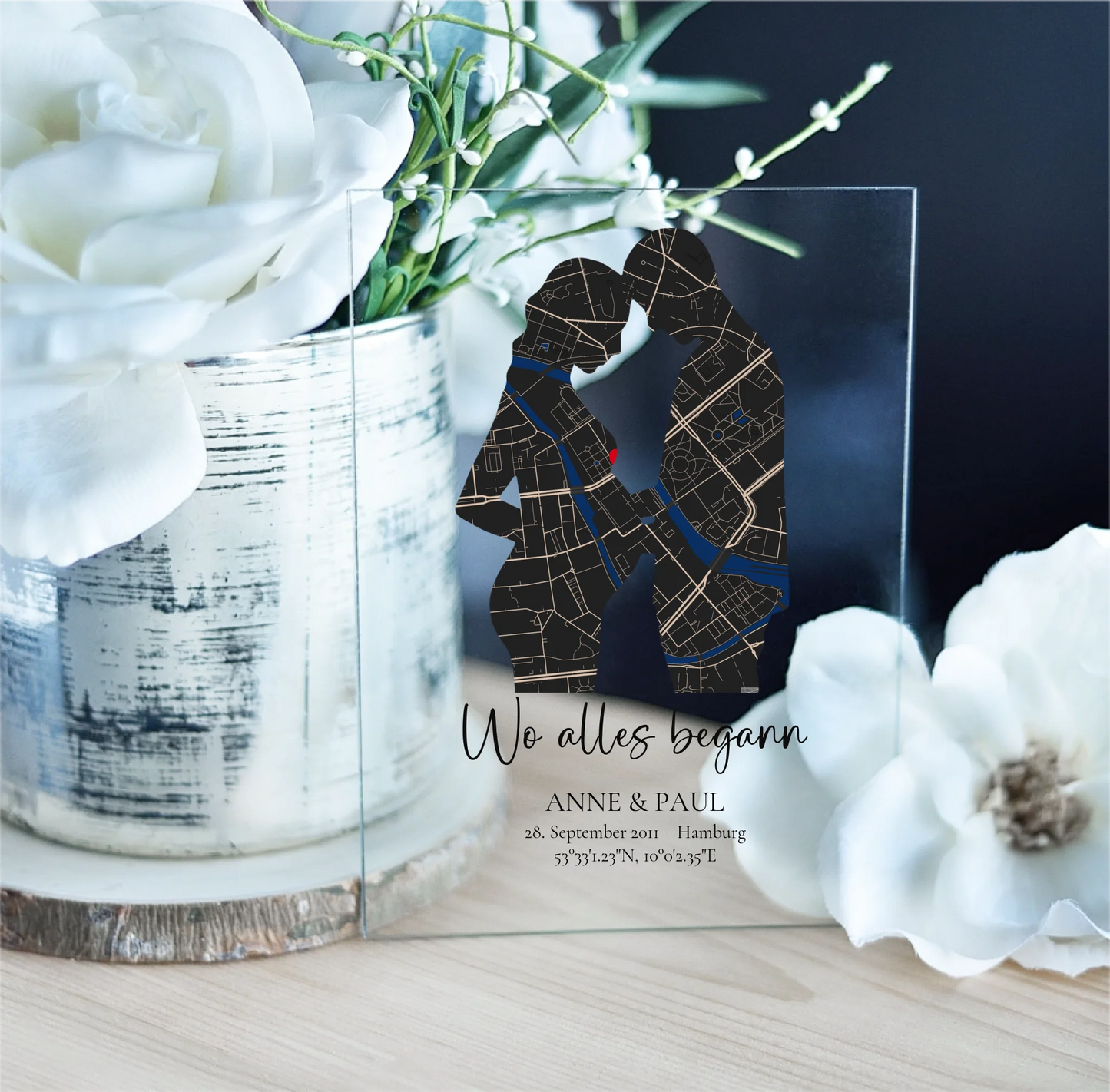 Stadtkarte - Schwanger - Acrylschild mit Holzstandfuß