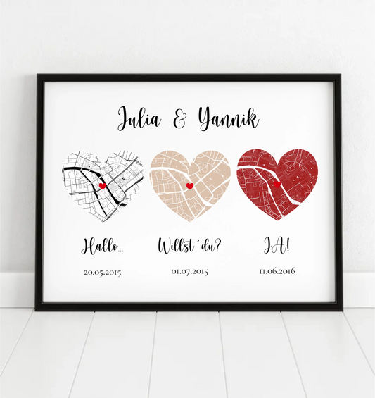 Heiratsantrag Stadtkarte personalisiert