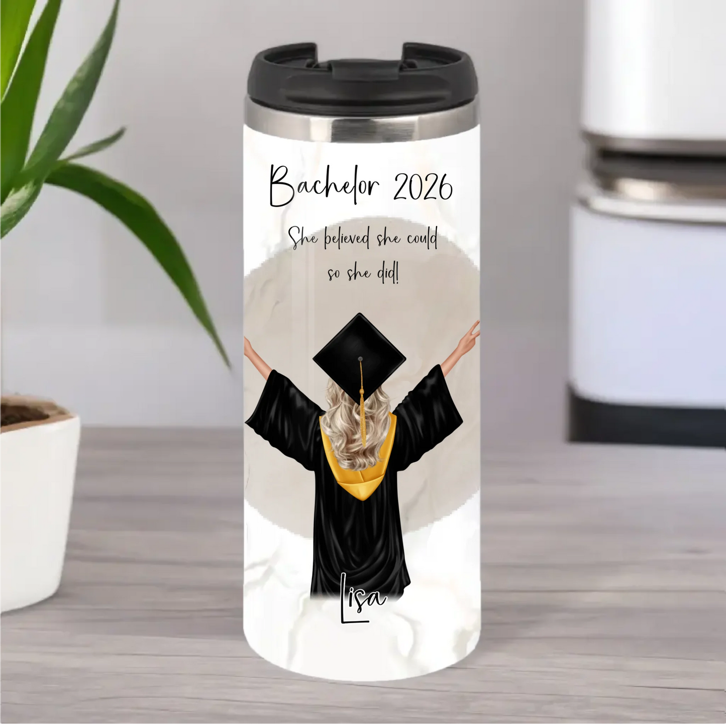 Personalisierte Abschluss Tasse / Thermobecher | Bachelor | Master | Doktor Geschenk | Promotion | Abi