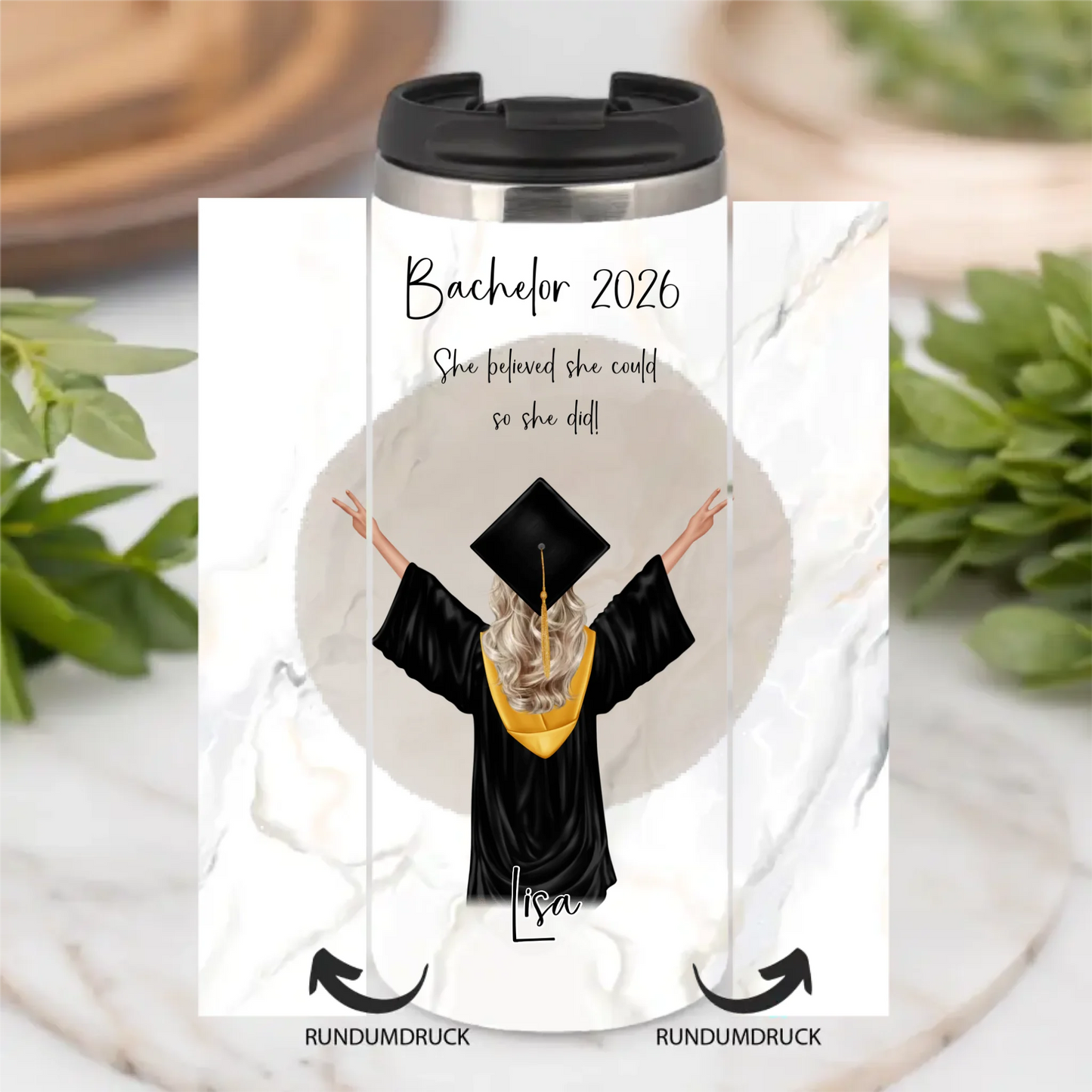 Personalisierte Abschluss Tasse / Thermobecher | Bachelor | Master | Doktor Geschenk | Promotion | Abi