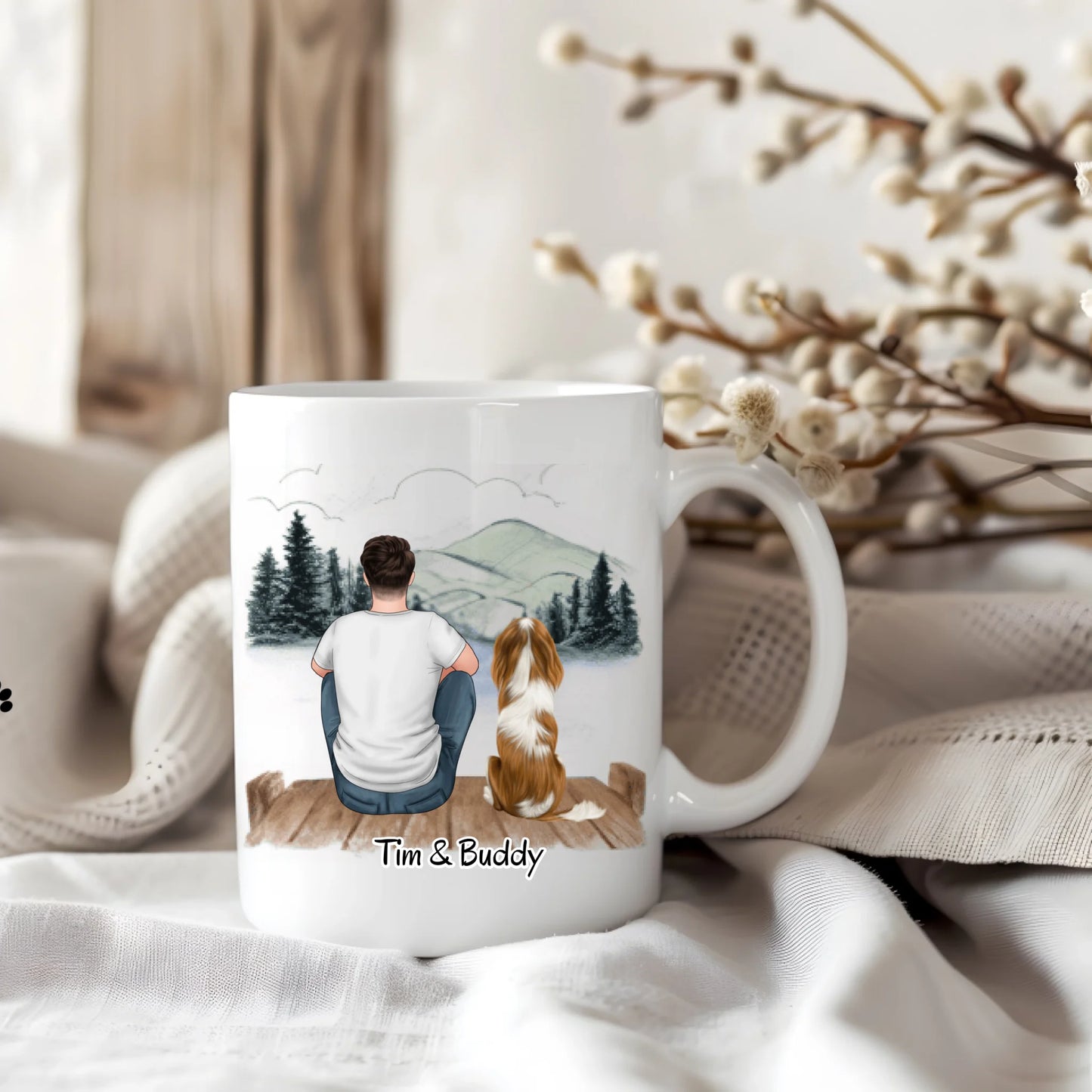 Frau/Mann mit Hund/Katze Haustier Tasse / Thermobecher