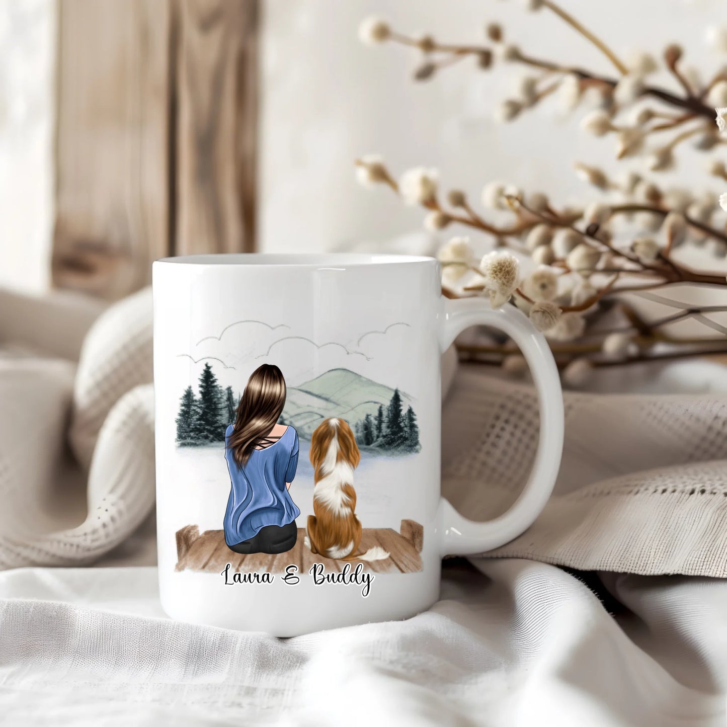 Frau/Mann mit Hund/Katze Haustier Tasse / Thermobecher