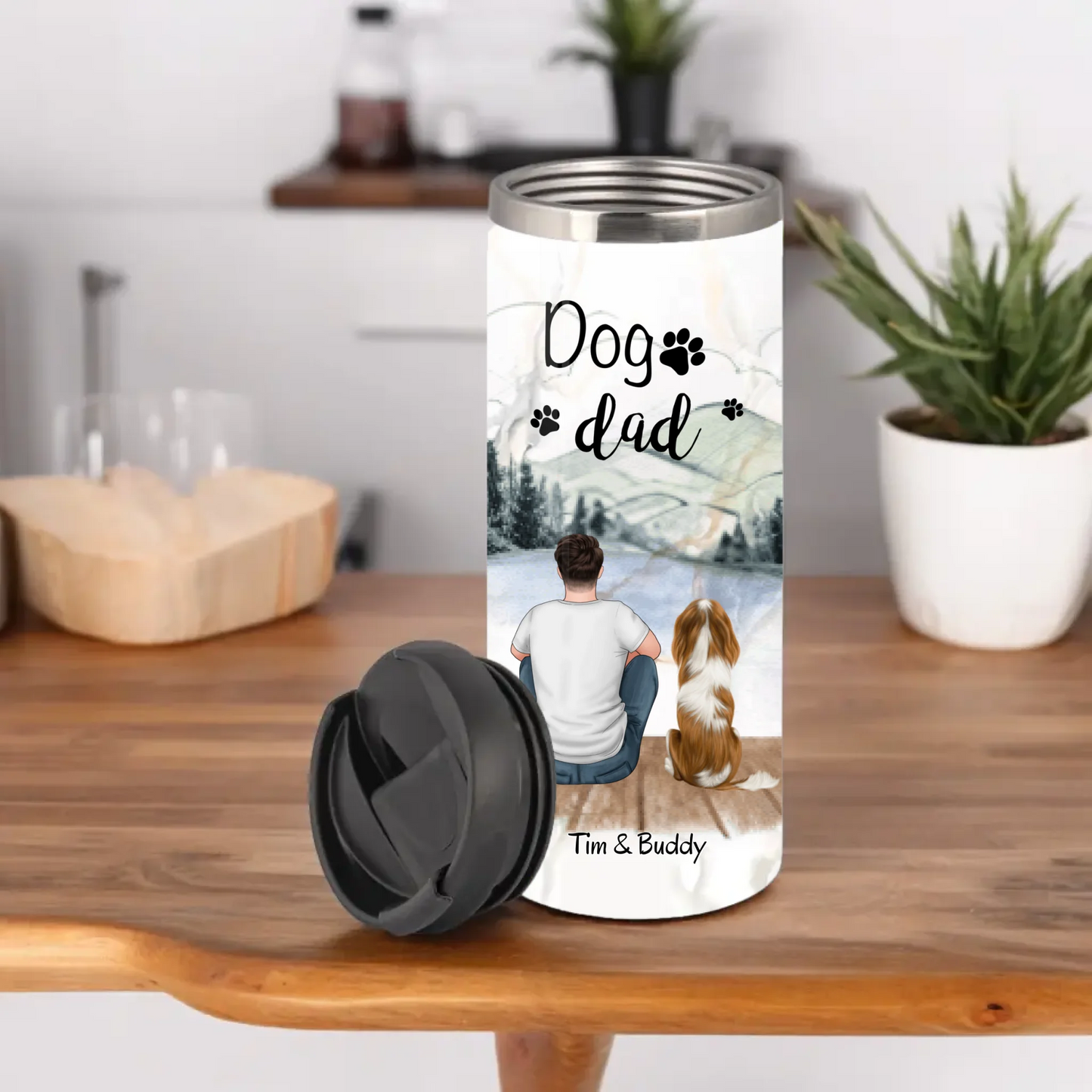 Frau/Mann mit Hund/Katze Haustier Tasse / Thermobecher