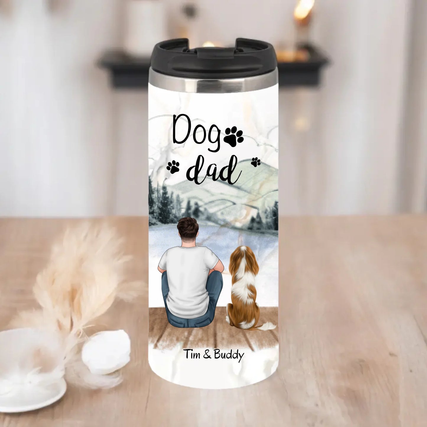 Frau/Mann mit Hund/Katze Haustier Tasse / Thermobecher