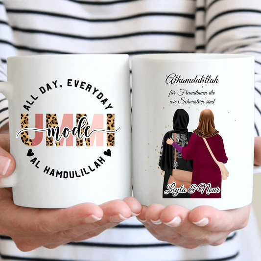 Personalisierte Freundin Kopftuch, Geschenk Freundin Hijab - 2-4 Freundinnen Tasse / Thermobecher