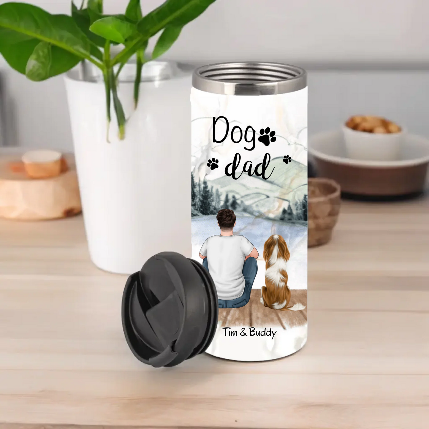 Frau/Mann mit Hund/Katze Haustier Tasse / Thermobecher