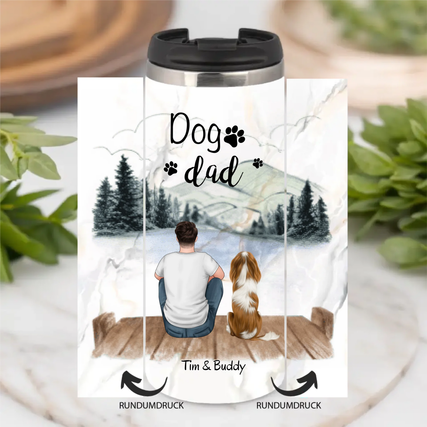 Frau/Mann mit Hund/Katze Haustier Tasse / Thermobecher
