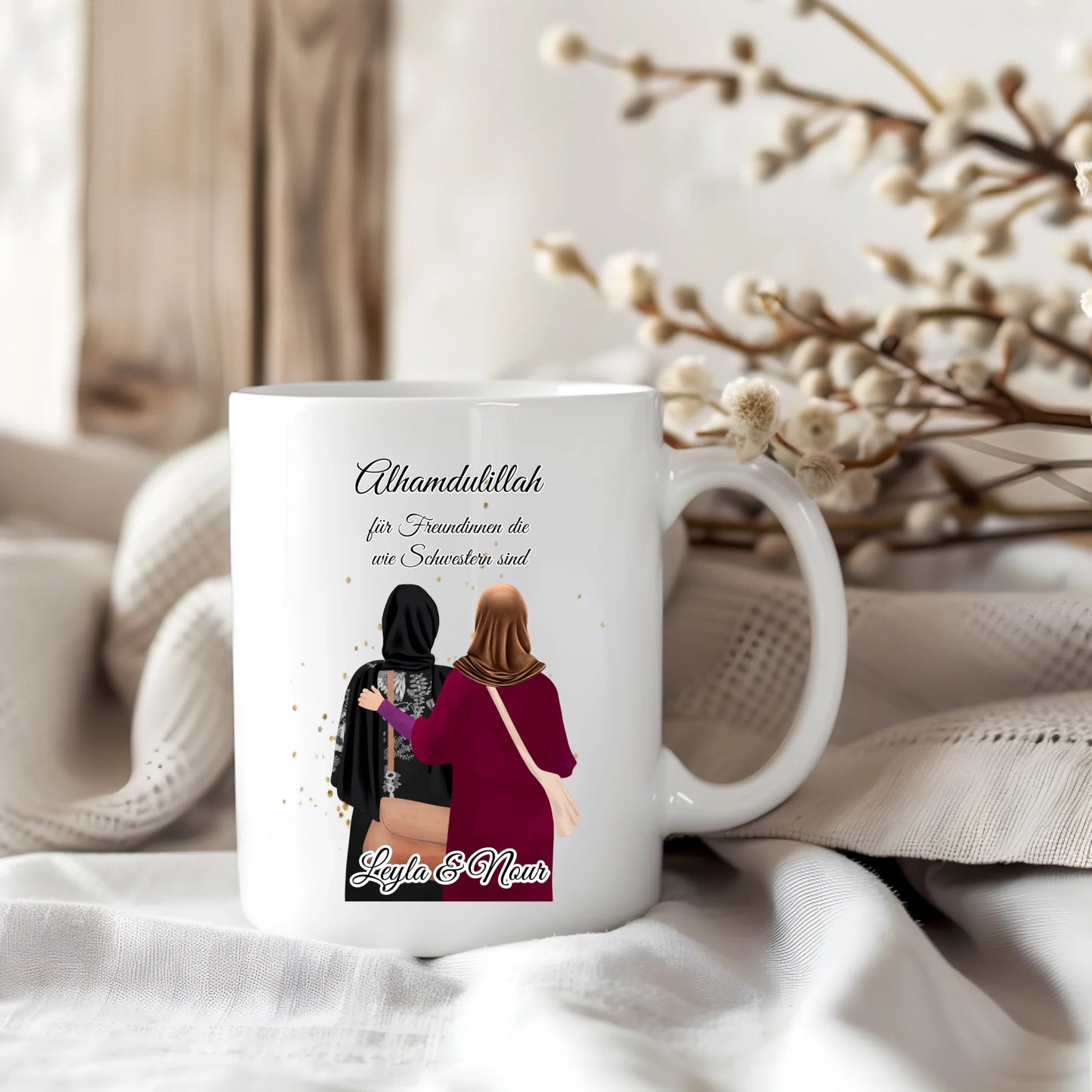 Personalisierte Freundin Kopftuch, Geschenk Freundin Hijab - 2-4 Freundinnen Tasse / Thermobecher