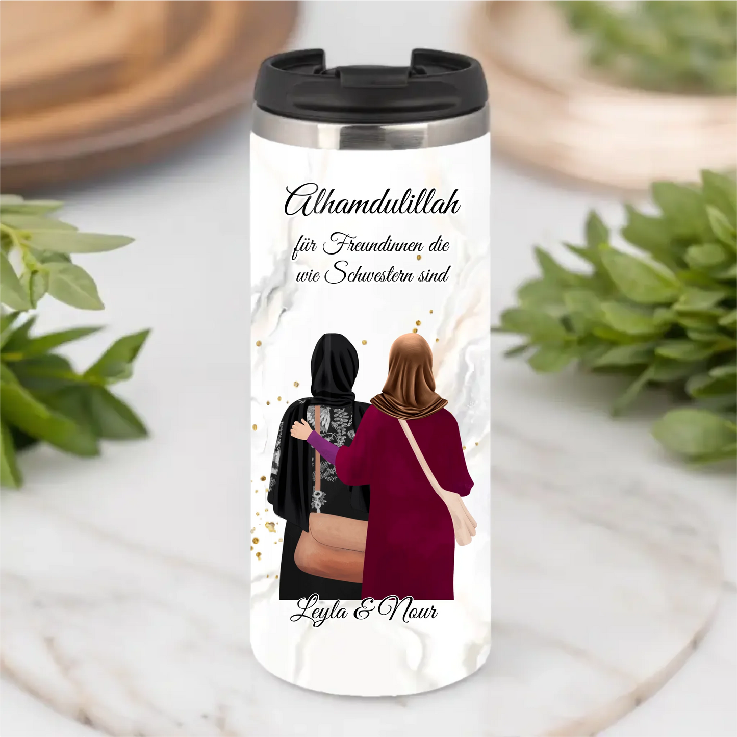 Personalisierte Freundin Kopftuch, Geschenk Freundin Hijab - 2-4 Freundinnen Tasse / Thermobecher