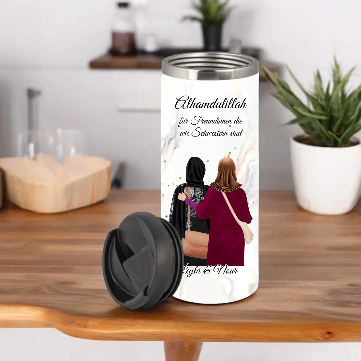 Personalisierte Freundin Kopftuch, Geschenk Freundin Hijab - 2-4 Freundinnen Tasse / Thermobecher
