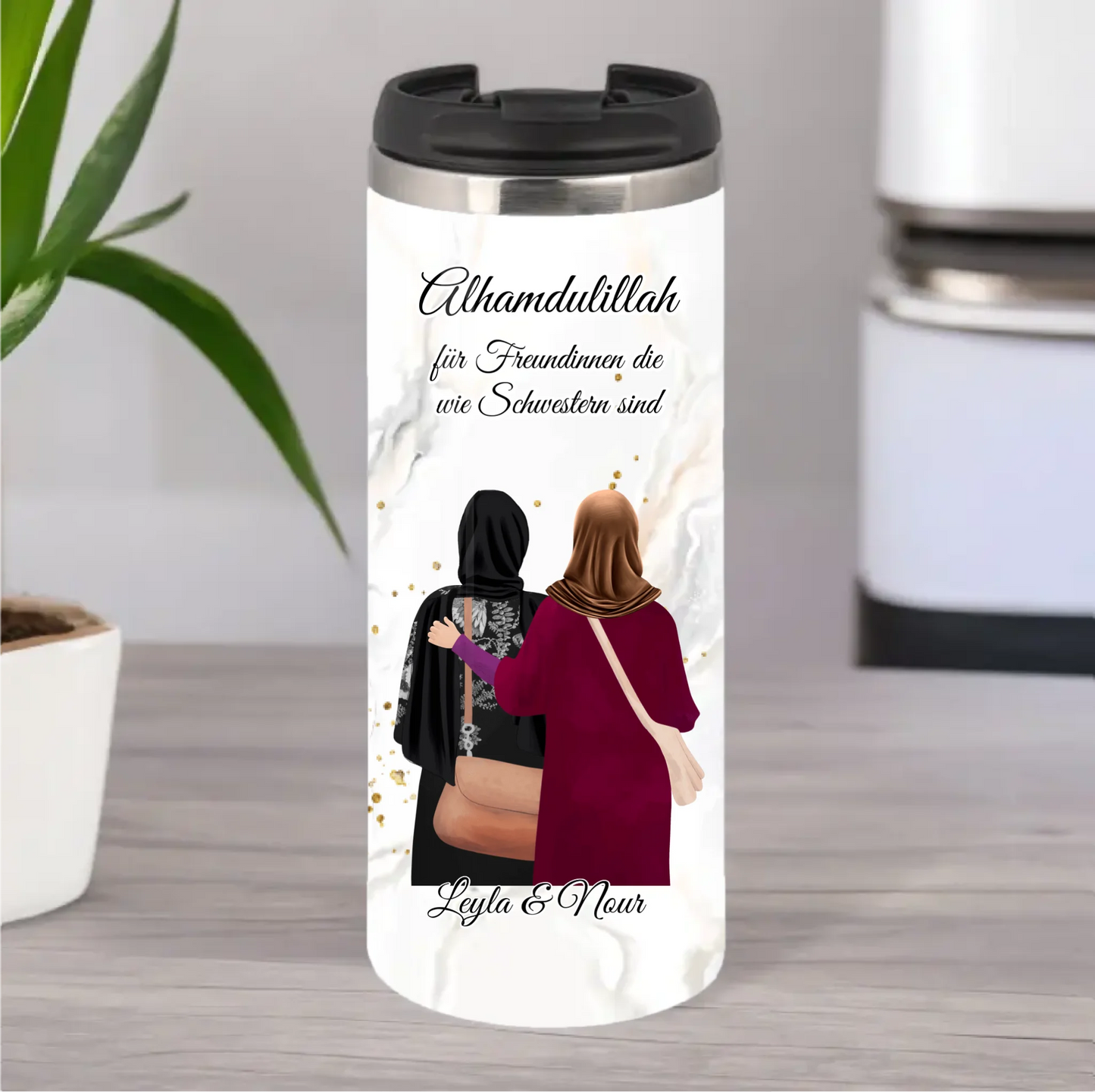 Personalisierte Freundin Kopftuch, Geschenk Freundin Hijab - 2-4 Freundinnen Tasse / Thermobecher