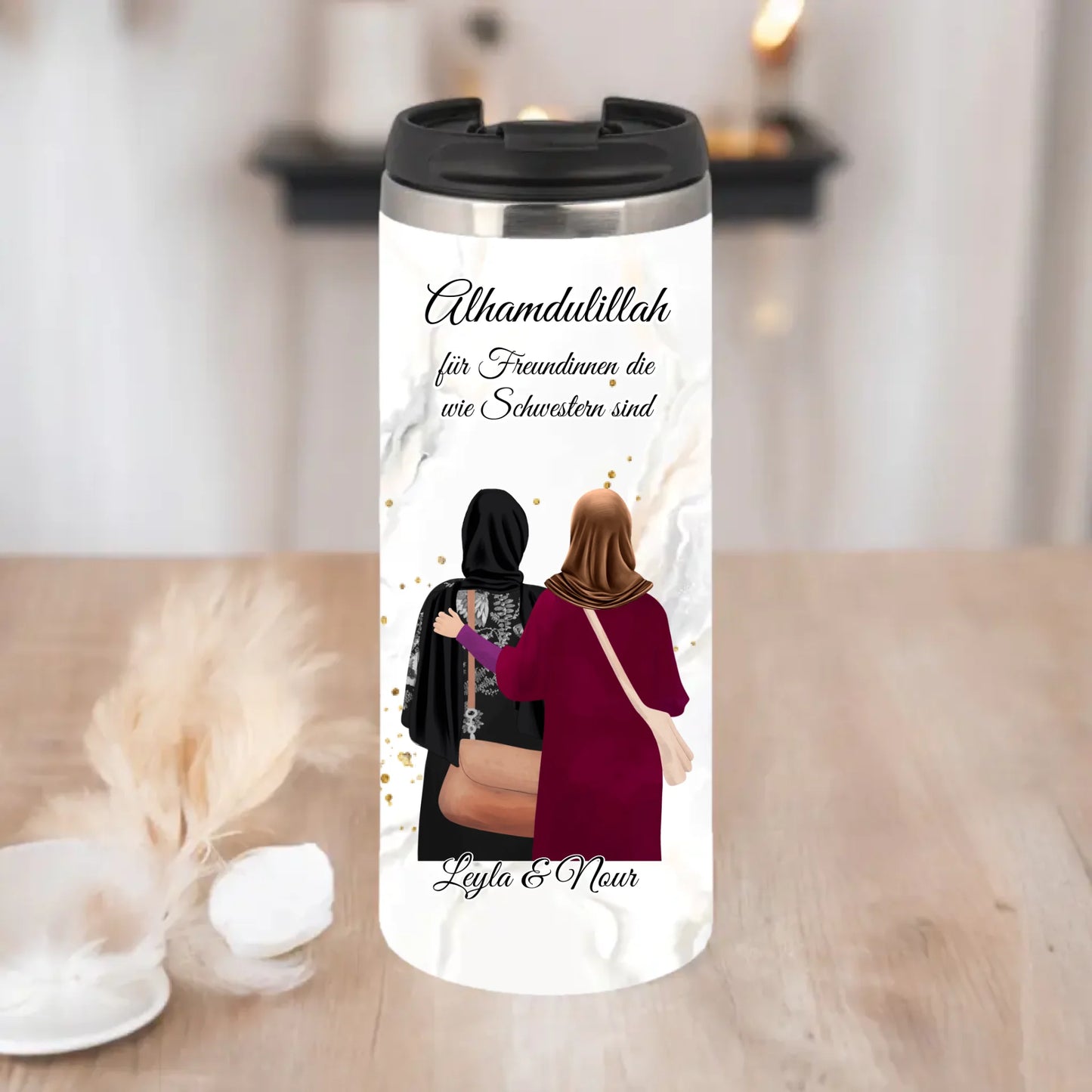 Personalisierte Freundin Kopftuch, Geschenk Freundin Hijab - 2-4 Freundinnen Tasse / Thermobecher