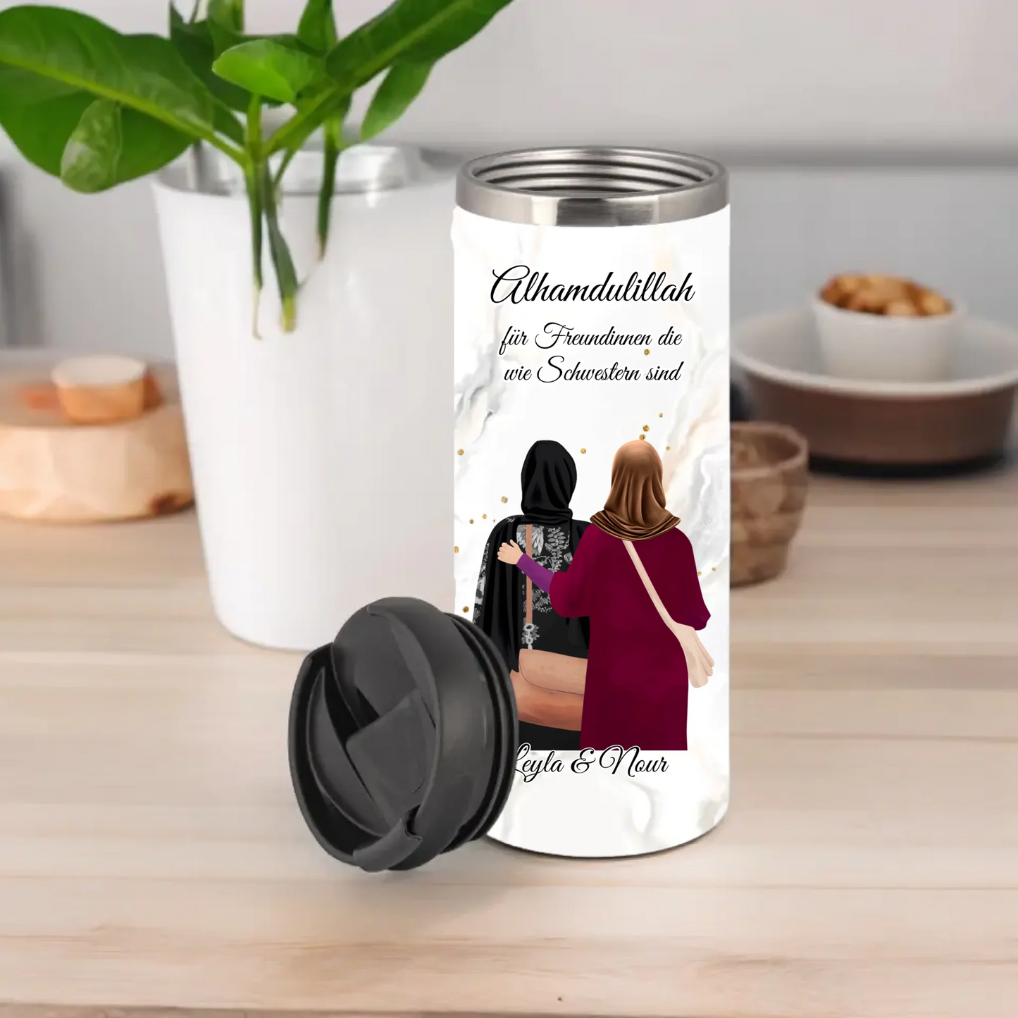Personalisierte Freundin Kopftuch, Geschenk Freundin Hijab - 2-4 Freundinnen Tasse / Thermobecher