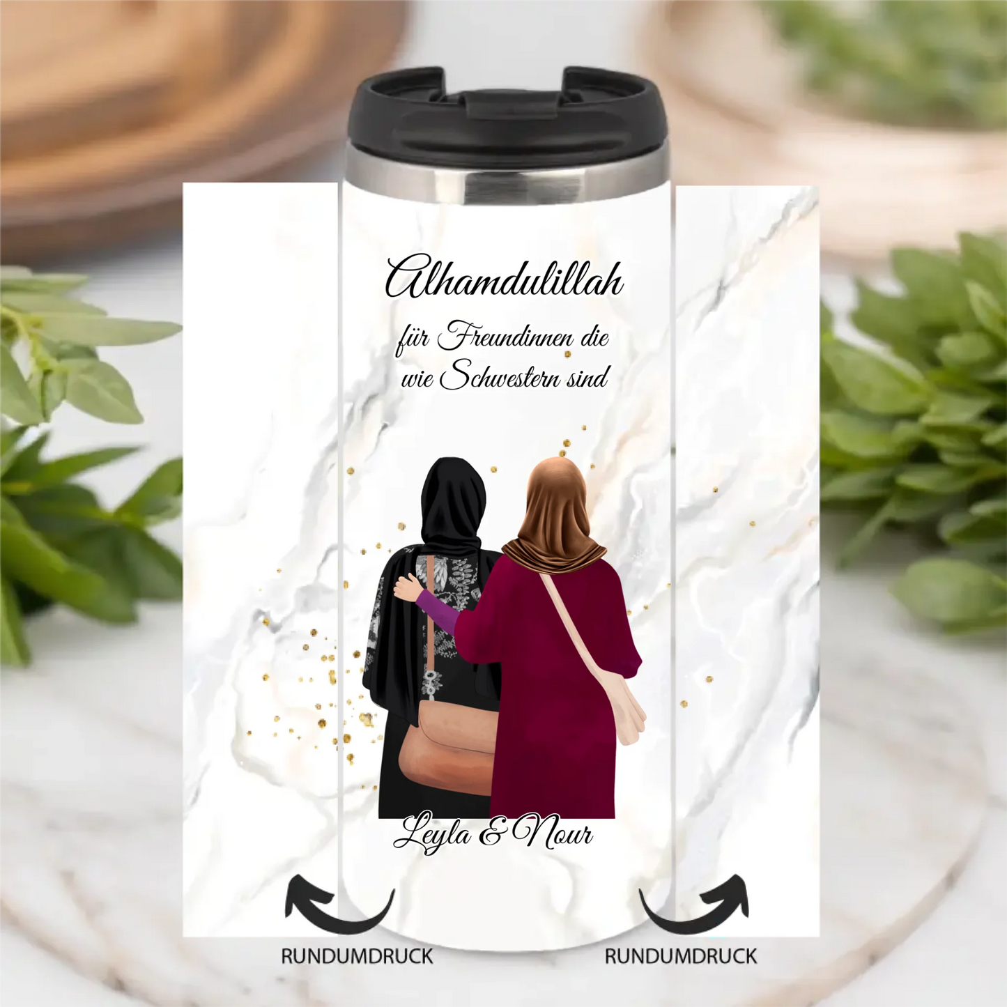 Personalisierte Freundin Kopftuch, Geschenk Freundin Hijab - 2-4 Freundinnen Tasse / Thermobecher