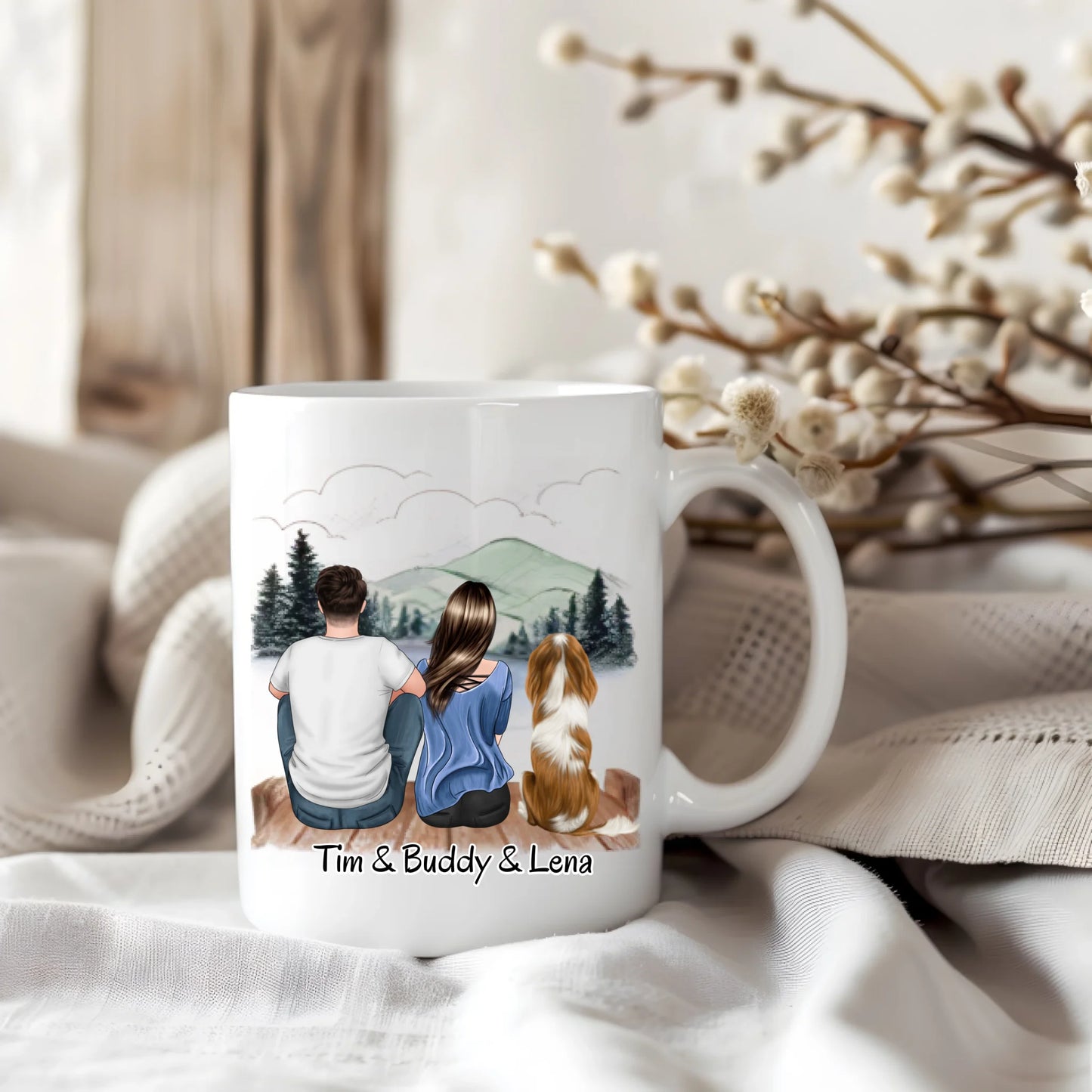 Mann & Frau + 1-2 Haustiere Tasse / Thermobecher