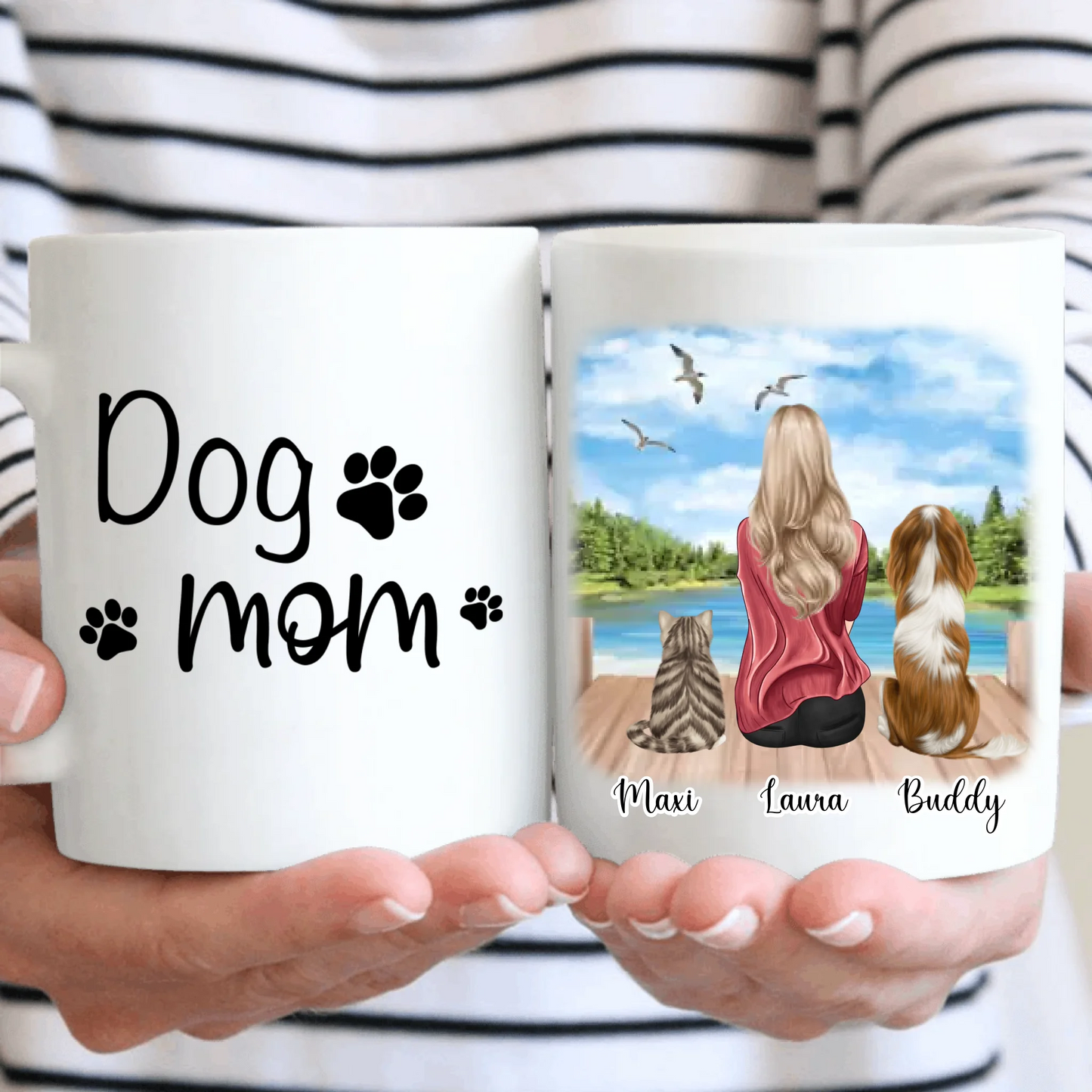 Frau/Mann mit 2 Haustieren Tasse / Thermobecher