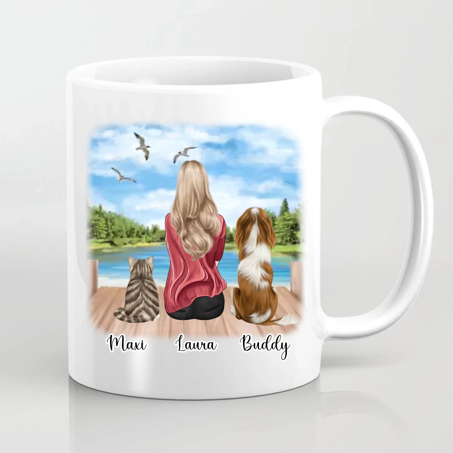 Frau/Mann mit 2 Haustieren Tasse / Thermobecher