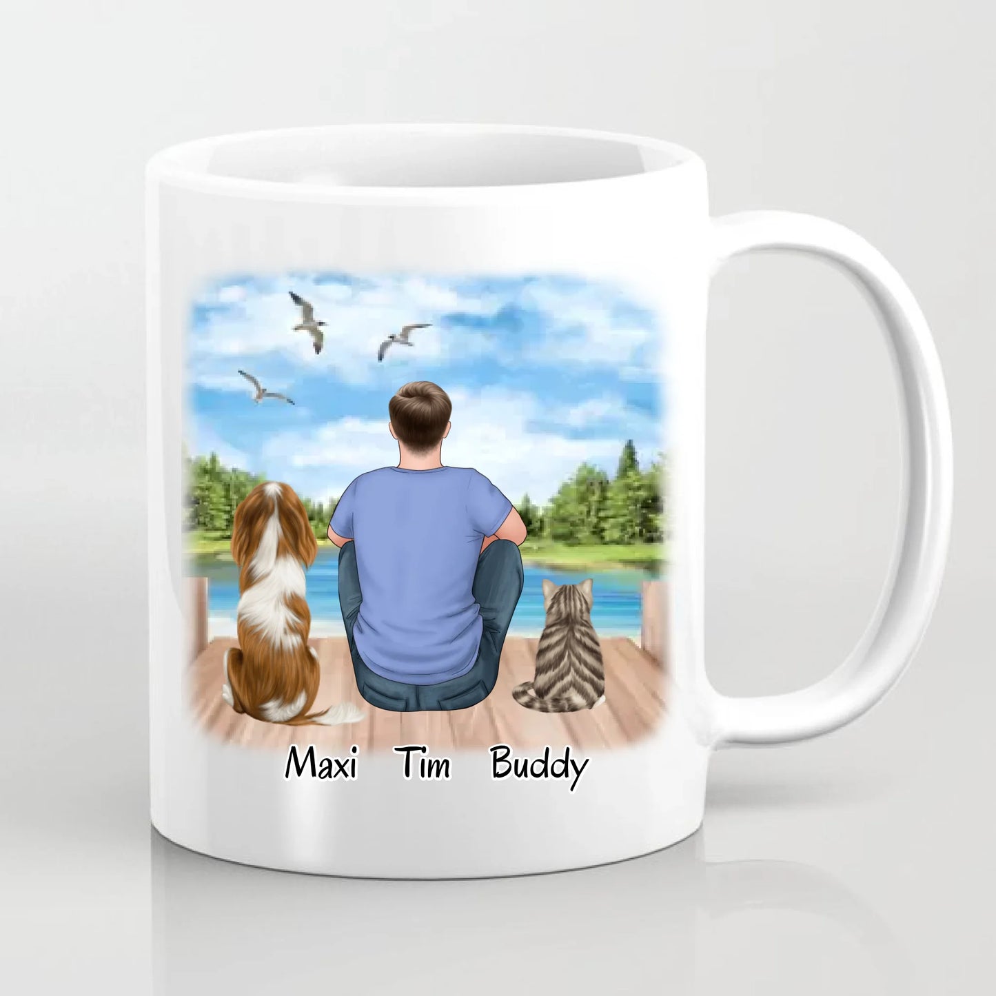 Mann/Frau mit 2 Haustieren Tasse / Thermobecher