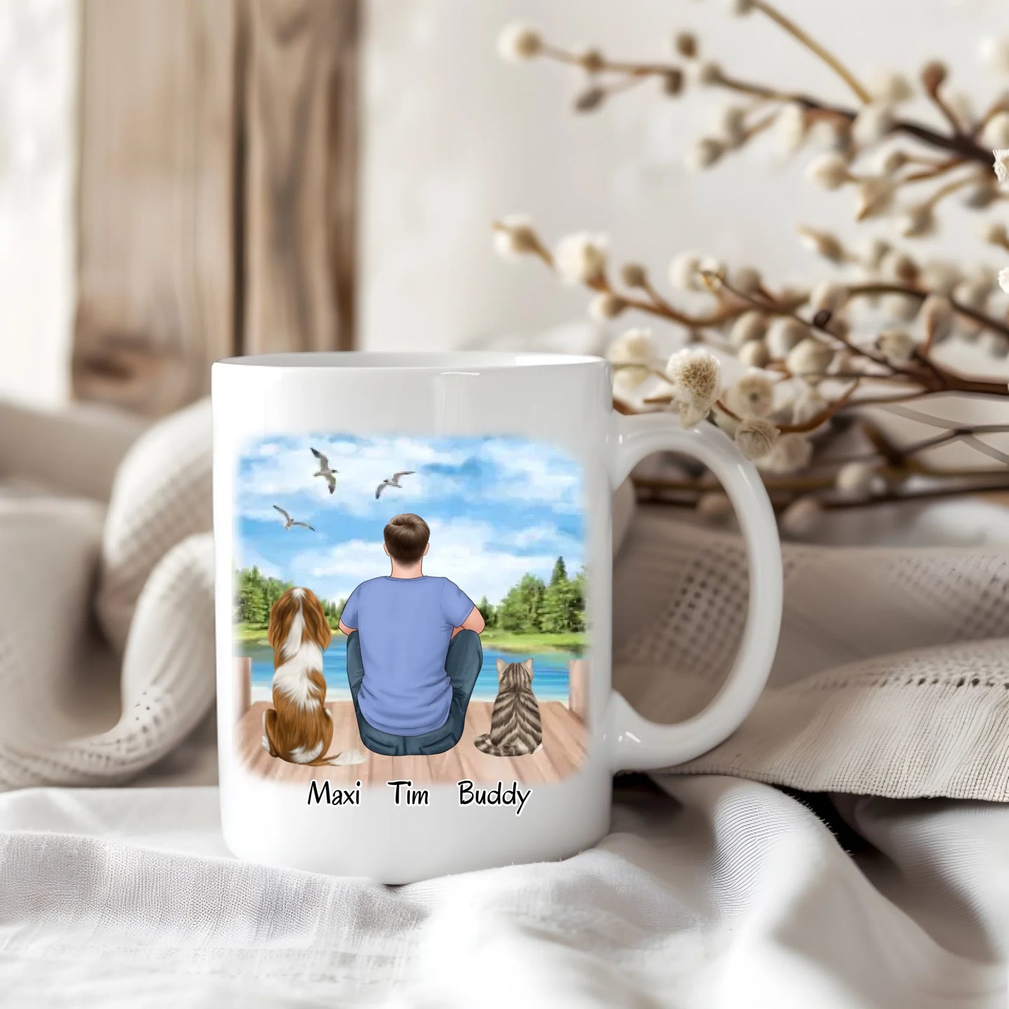 Mann/Frau mit 2 Haustieren Tasse / Thermobecher