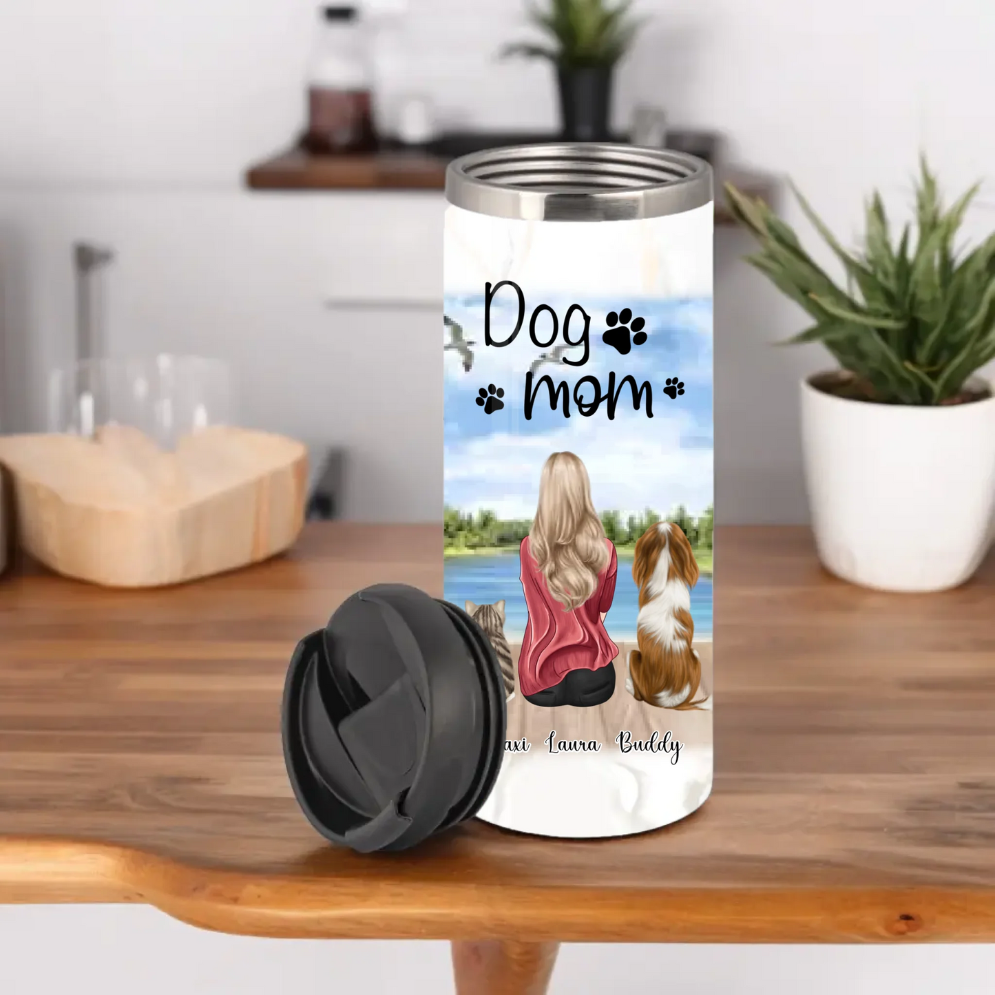 Frau/Mann mit 2 Haustieren Tasse / Thermobecher