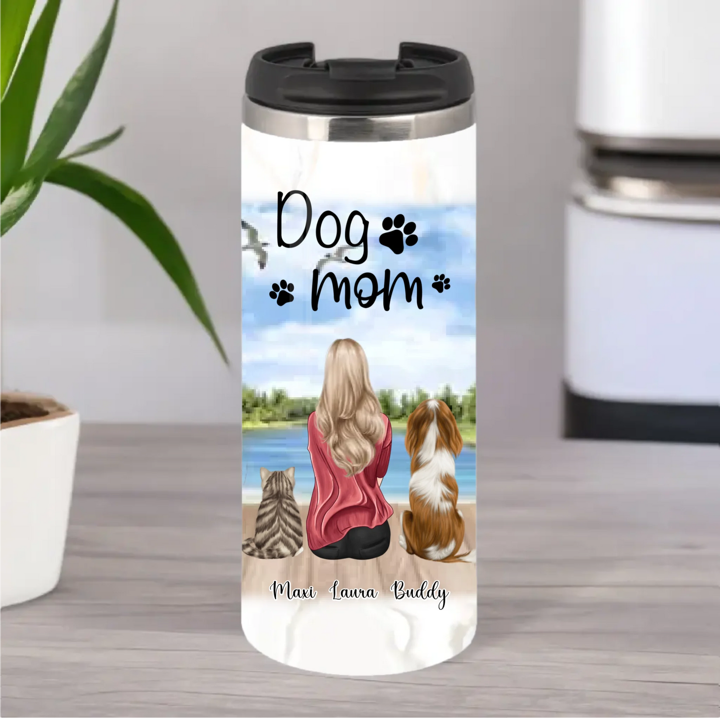 Frau/Mann mit 2 Haustieren Tasse / Thermobecher