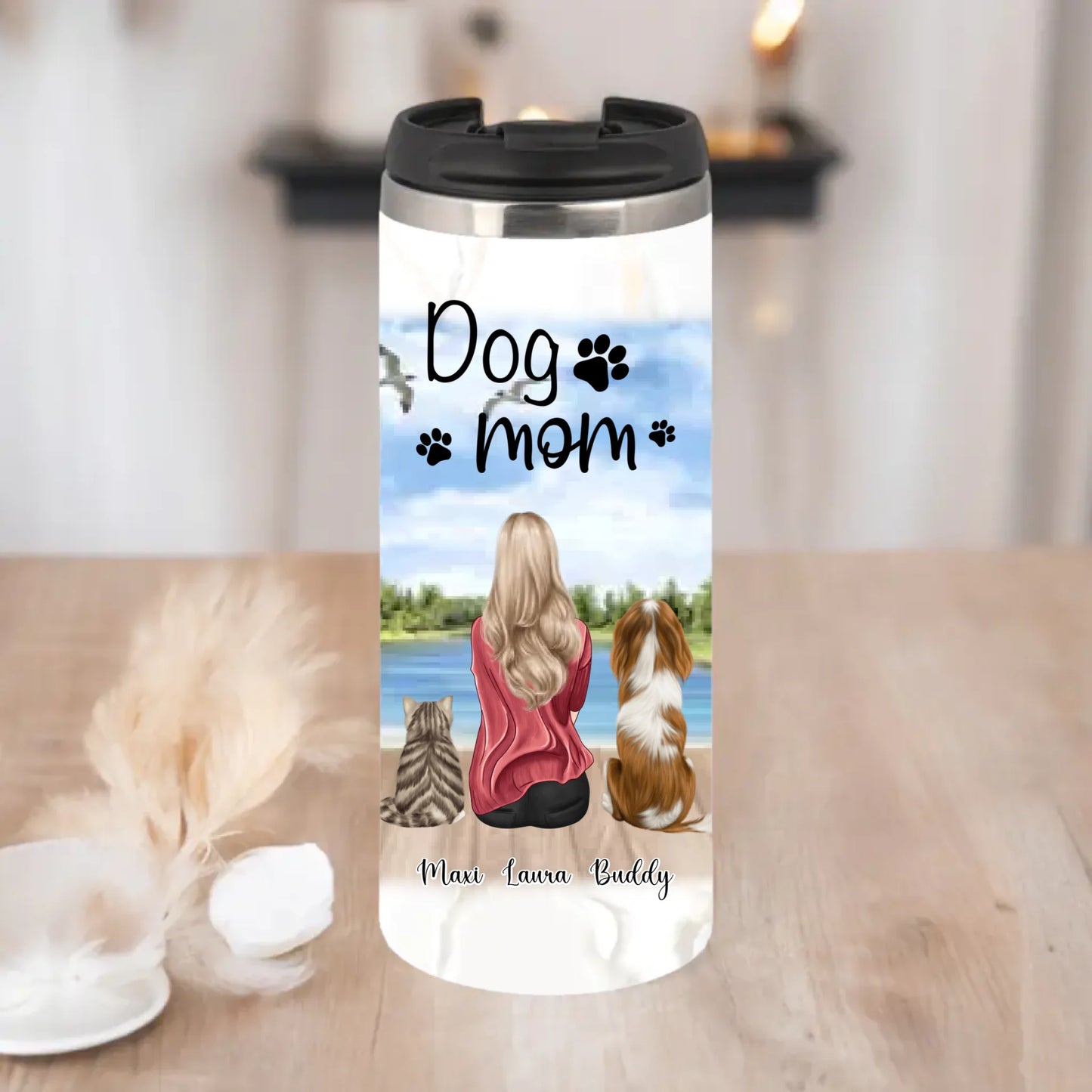 Frau/Mann mit 2 Haustieren Tasse / Thermobecher