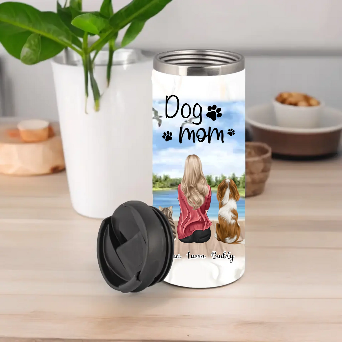 Frau/Mann mit 2 Haustieren Tasse / Thermobecher